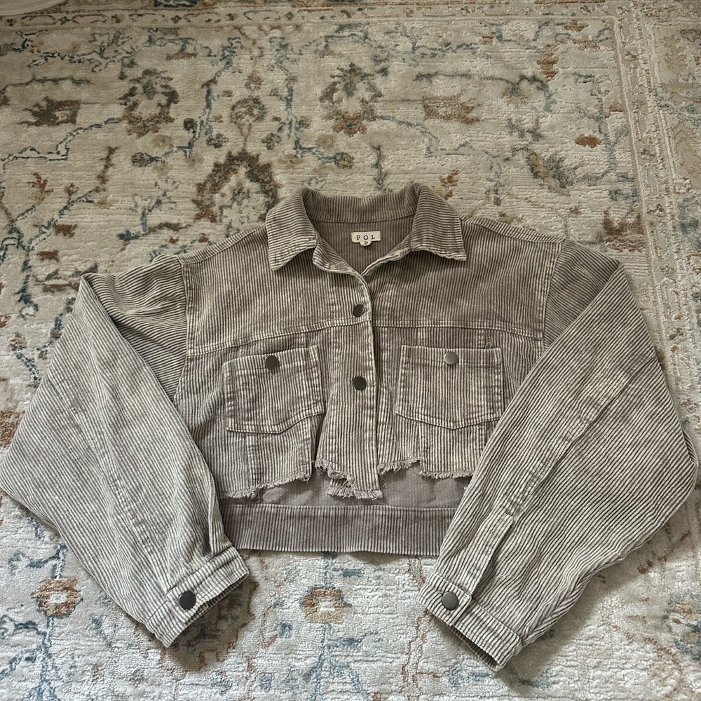 Stylish Corduroy Cropped Jacket - Light Brown